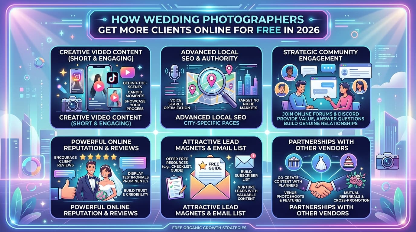 How Wedding Photographers Get More Clients Online for Free in 2026
