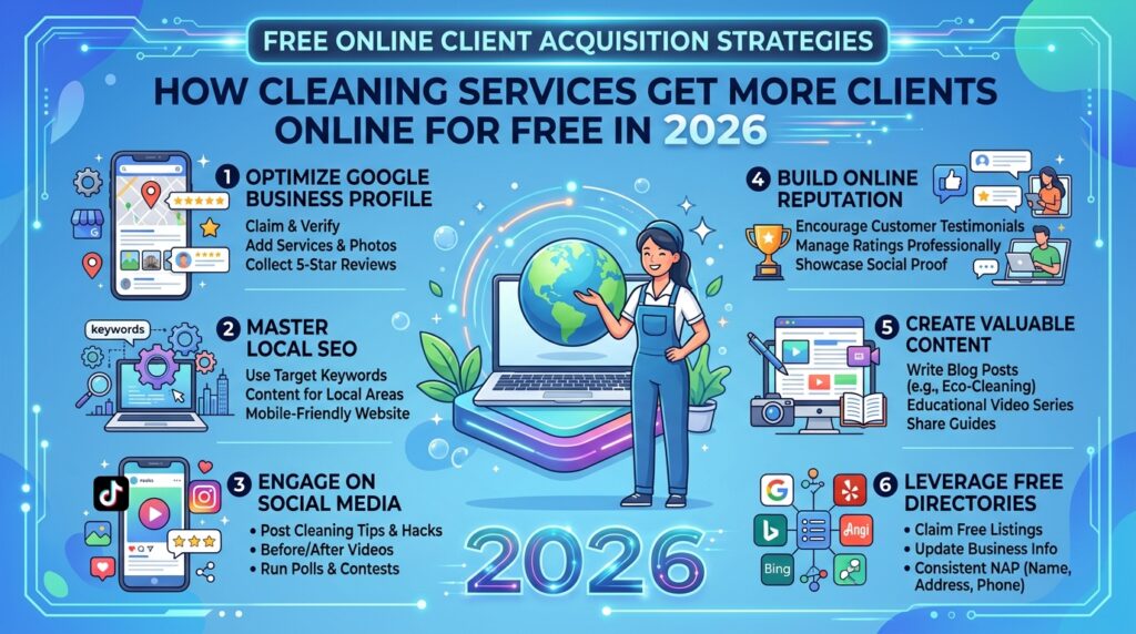 how cleaning services get more clients online free 2026