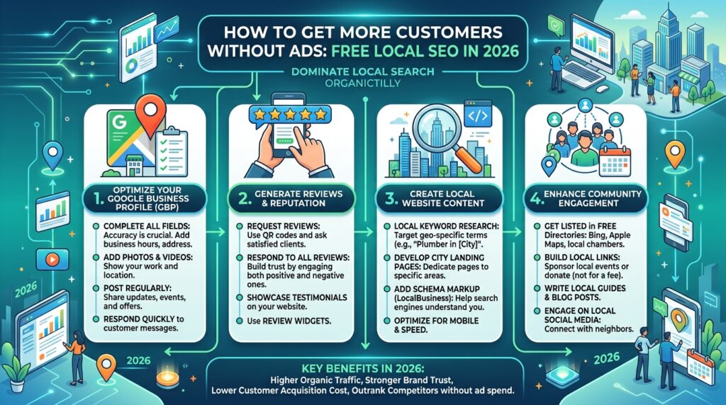 how to get more customers without ads free local seo 2026