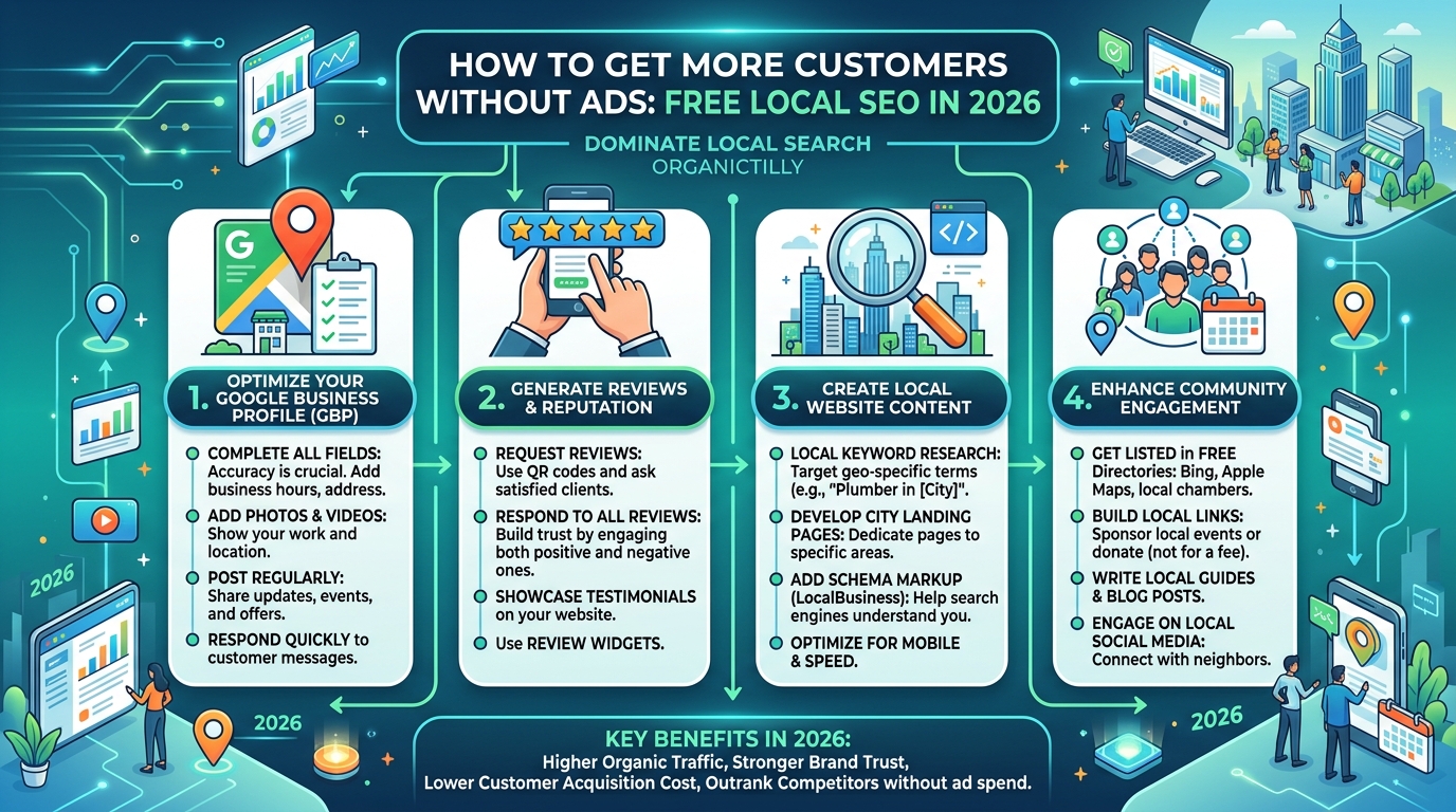 how to get more customers without ads free local seo 2026