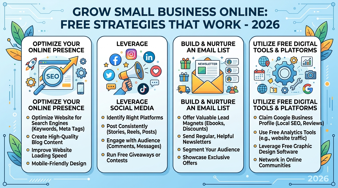 how to grow small business online free strategies 2026