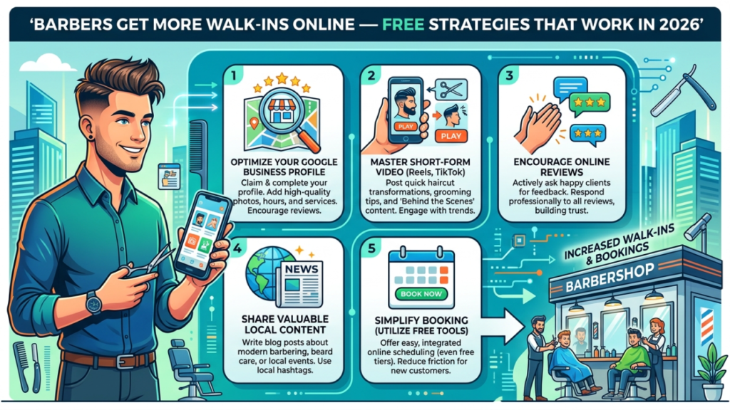 How Barbers Get More Walk-Ins and Bookings Online for Free in 2026
