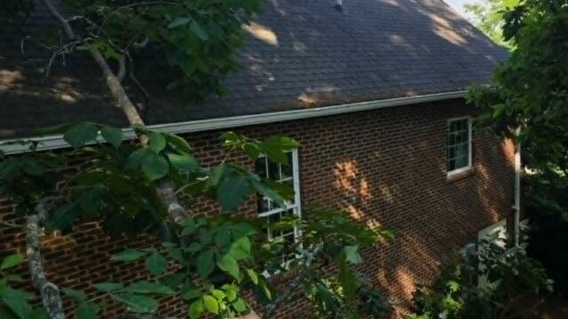 Tree-branch-resting-on-roof-before-pruning-Knoxville-Tennessee-Whites-Tree-Service